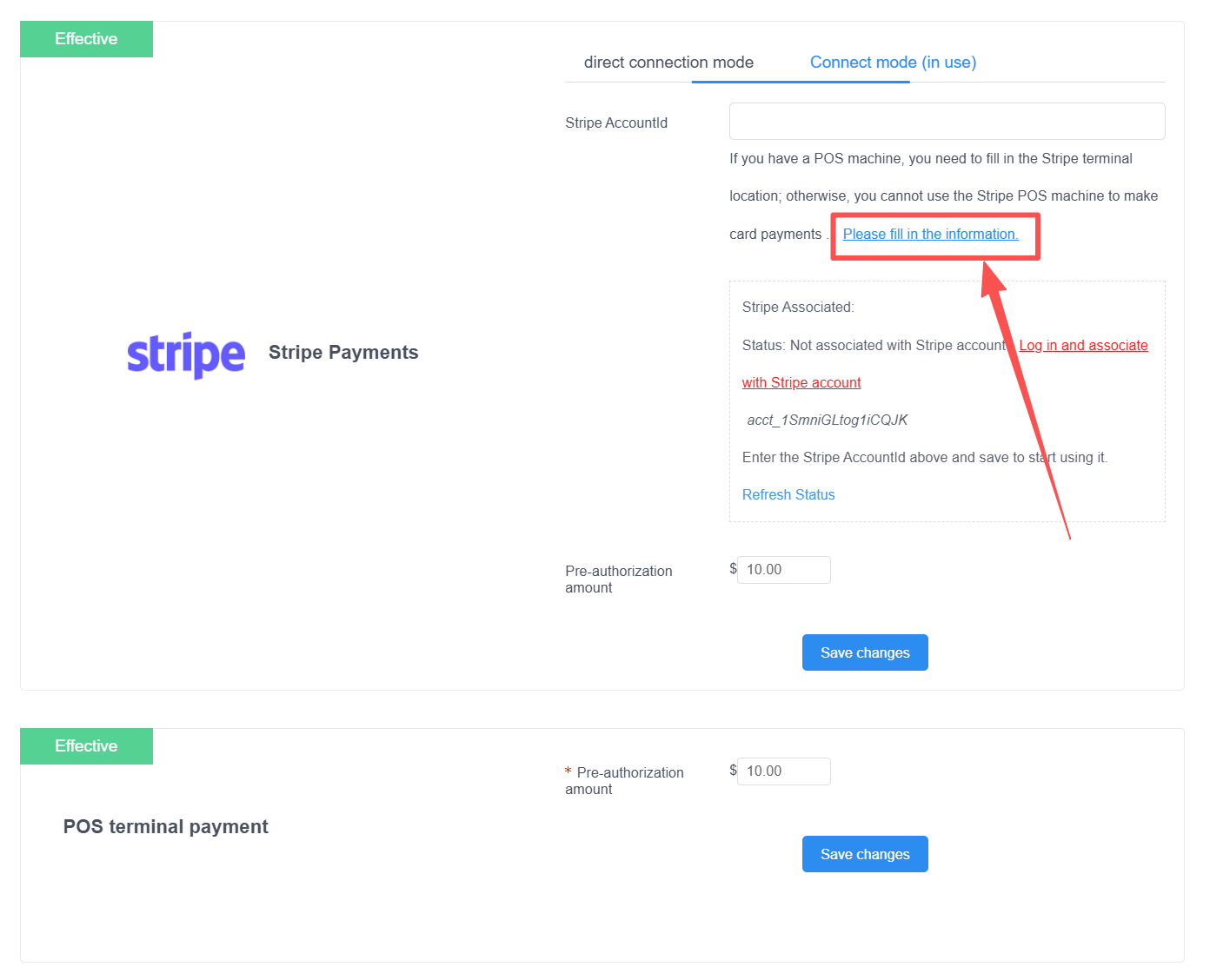 Pre-authorization amount setup